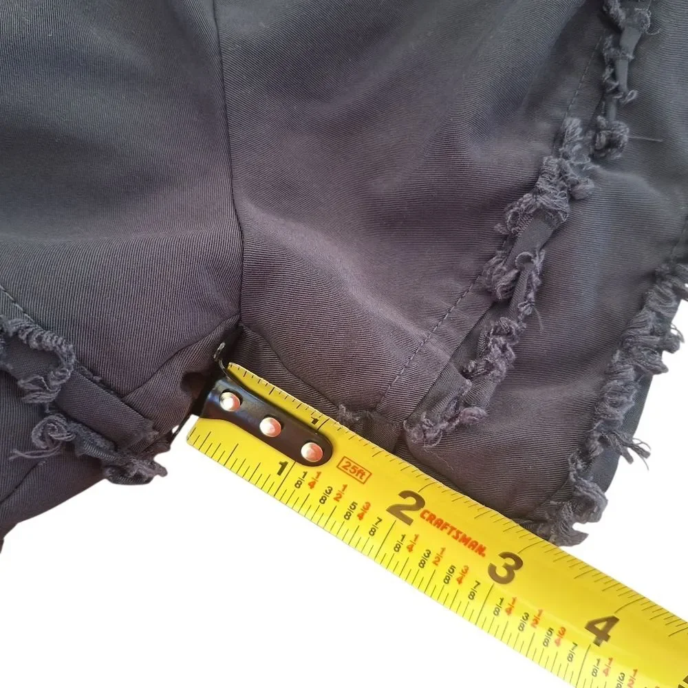 Day + Moon Shorts Black Distressed Hem Pockets Pull On Relaxed L
